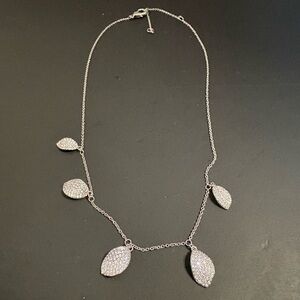 Serenade Rhodium and White CZ, Petal Drop Necklace NEW 19”